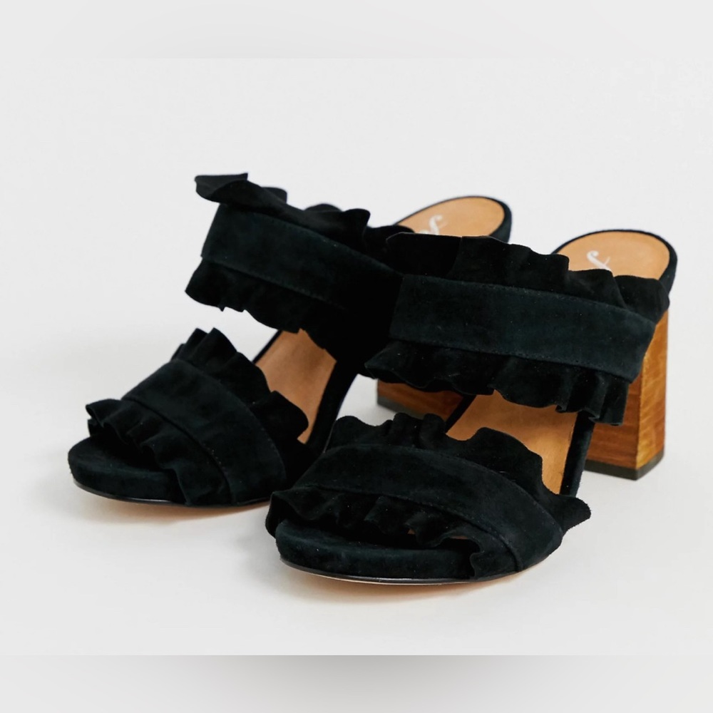 Free People Ruffled Suede Sandal Heel